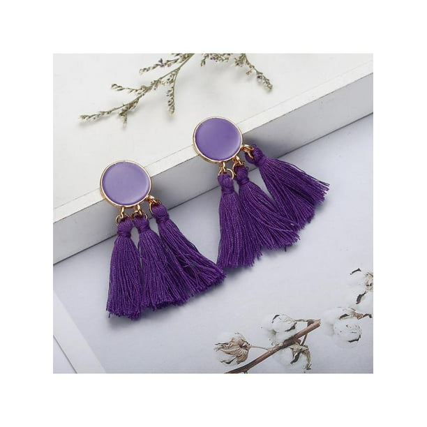 Fashion Pom Earrings Colorful Beads Tassel Long Statement Necklace Jewelry Set